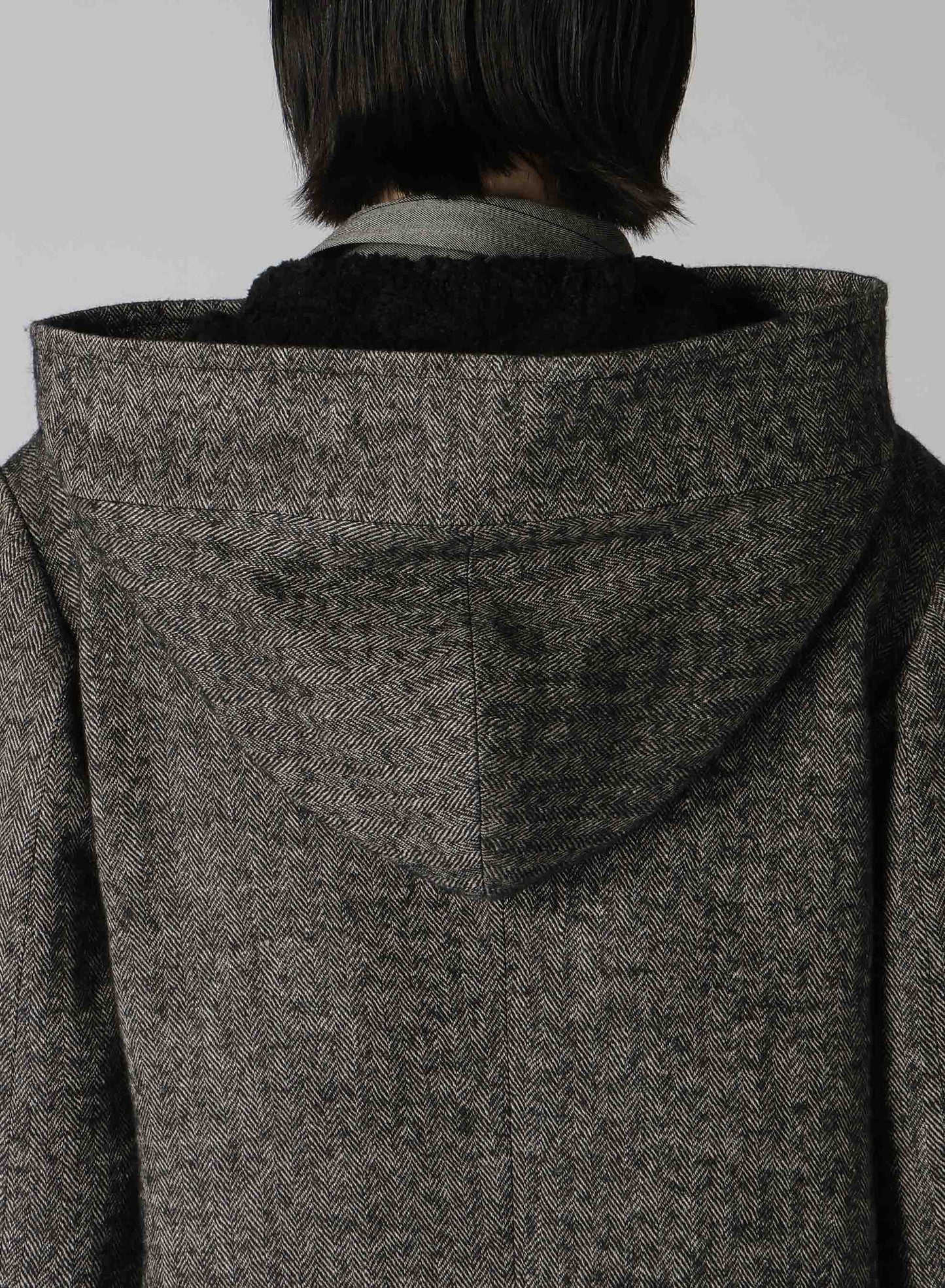 【10/4 12:00(JST) Release】LINEN/WOOL RAISED HERRINGBONE LONG COAT WITH HOODIE