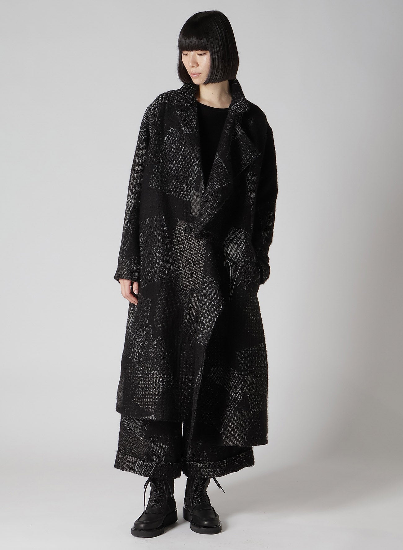 WOOL COTTON RANDOM HOUNDSTOOTH JQ LEFT FRONT CUT COAT