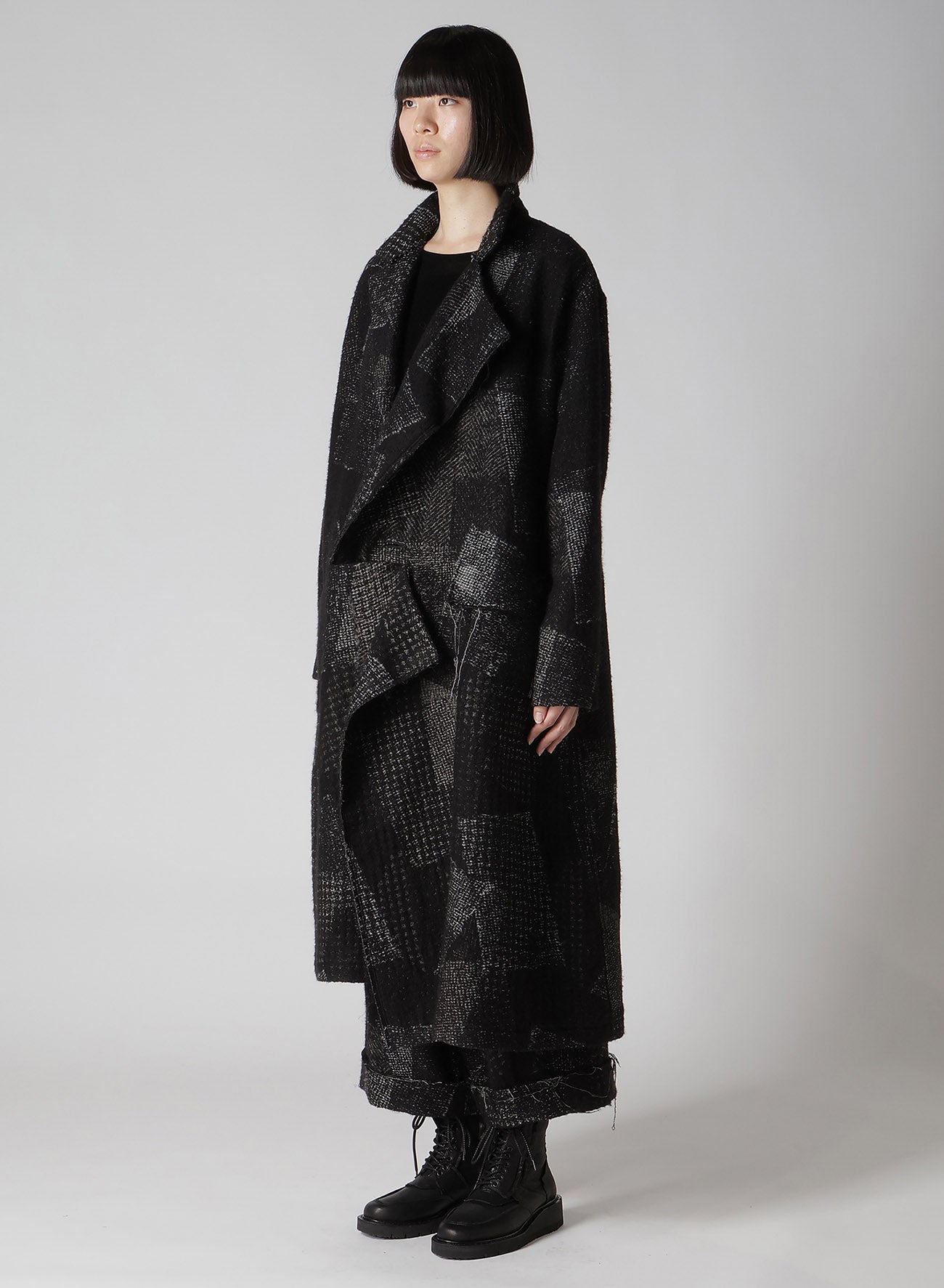 WOOL COTTON RANDOM HOUNDSTOOTH JQ LEFT FRONT CUT COAT