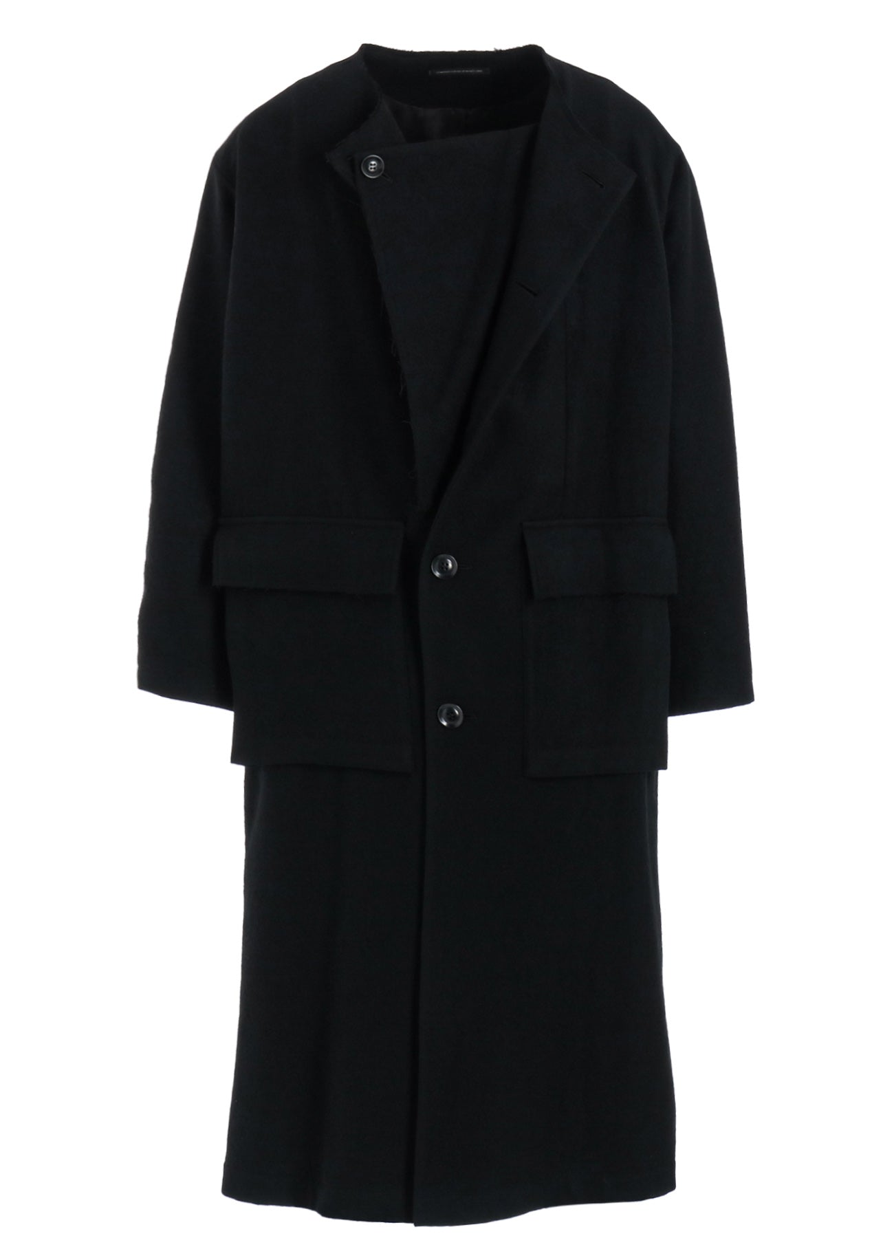 MILLING WOOL SERGE COLLARLESS WIND BREAKER COAT