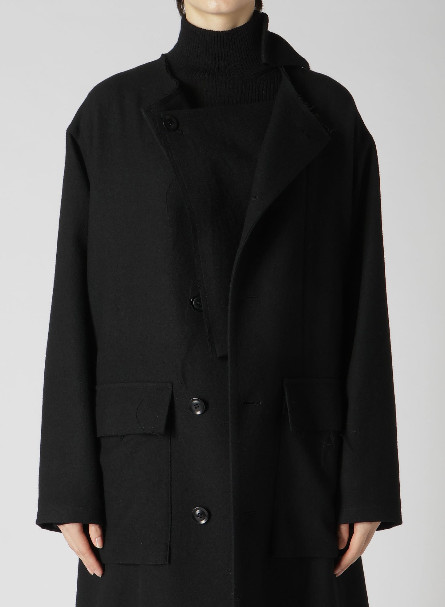 MILLING WOOL SERGE COLLARLESS WIND BREAKER COAT