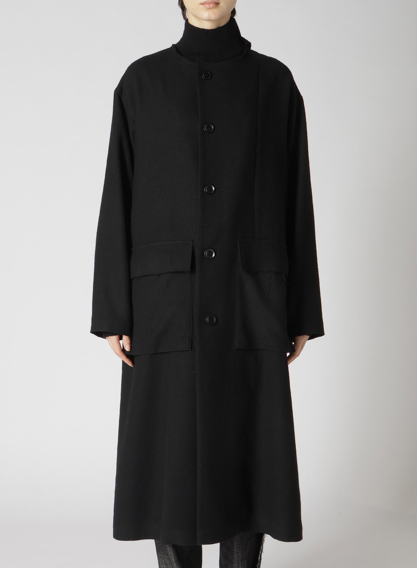 MILLING WOOL SERGE COLLARLESS WIND BREAKER COAT