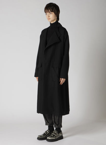 MILLING WOOL SERGE COLLARLESS WIND BREAKER COAT