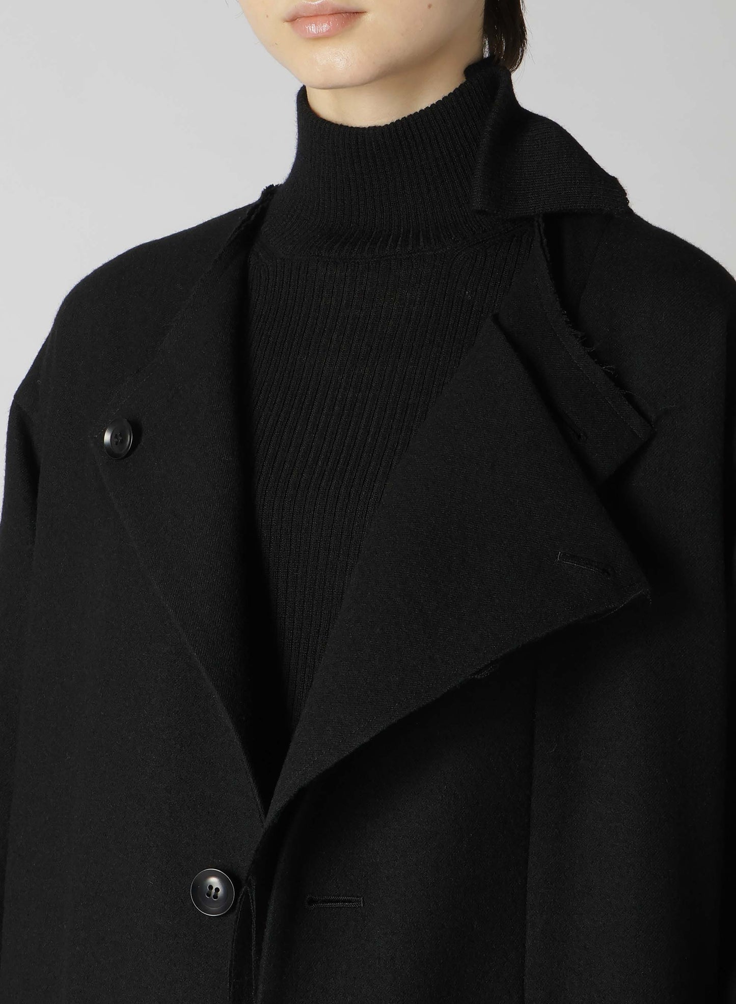 MILLING WOOL SERGE COLLARLESS WIND BREAKER COAT