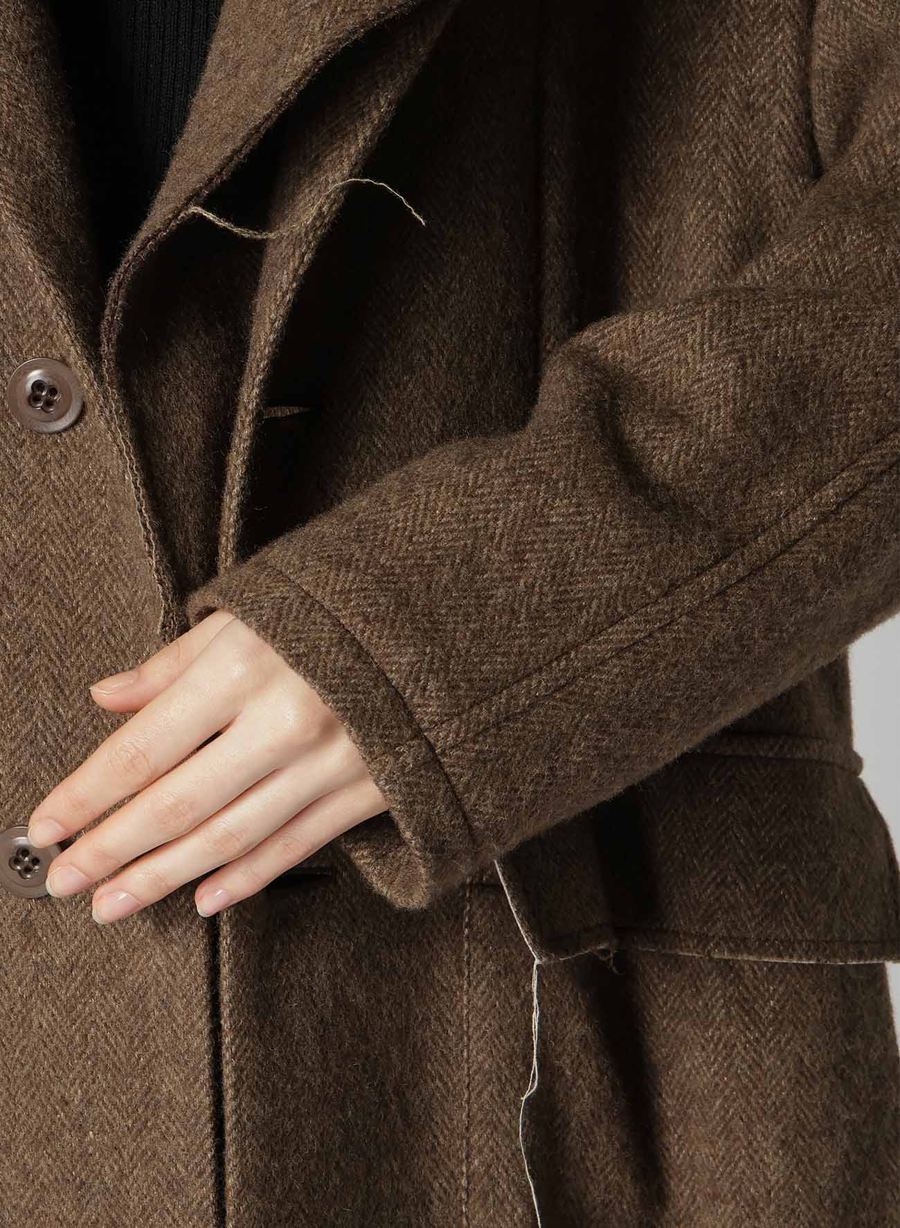 【11/1 12:00(JST) Release】W/LI HERRINGBONE COLLARLESS COAT