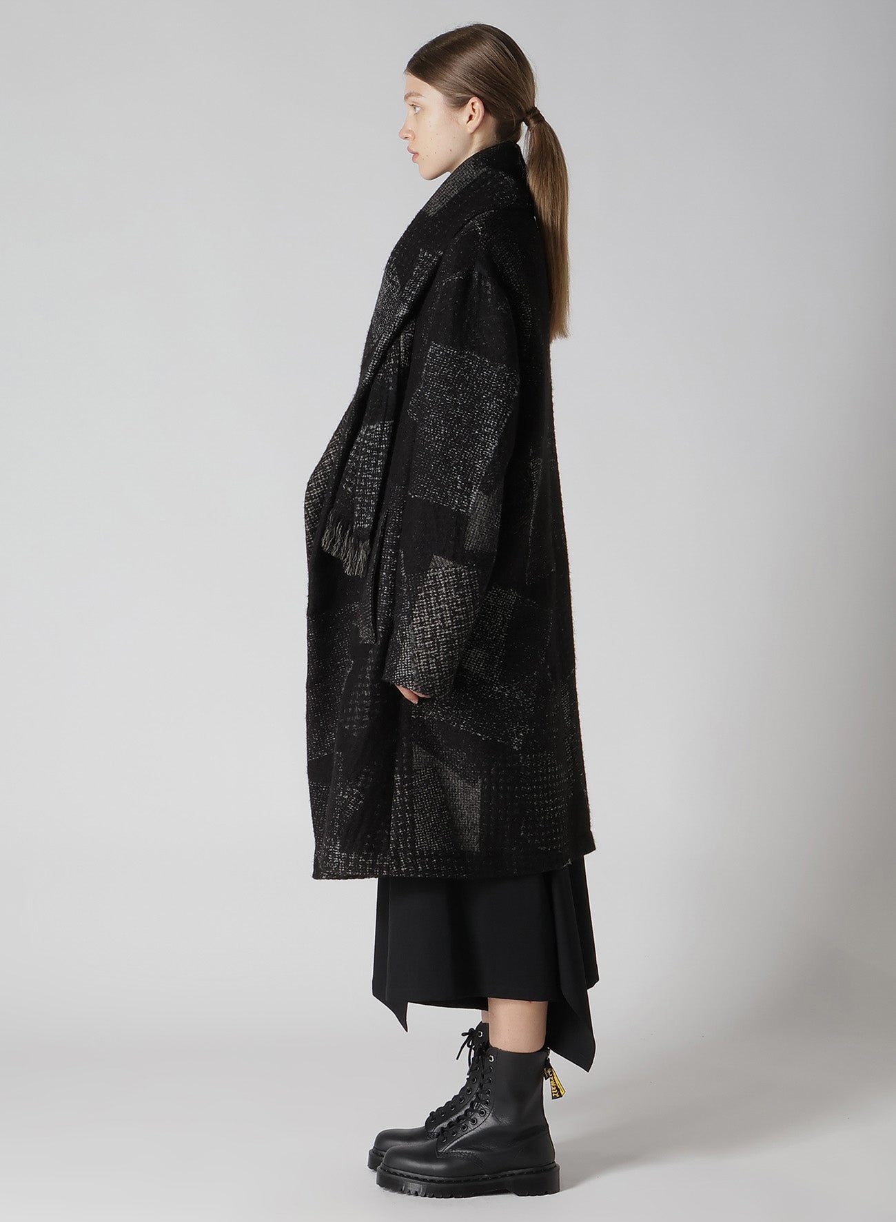 WOOL COTTON RANDOM HOUNDSTOOTH JQ SCARF COAT