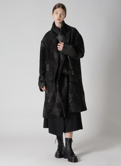 WOOL COTTON RANDOM HOUNDSTOOTH JQ SCARF COAT