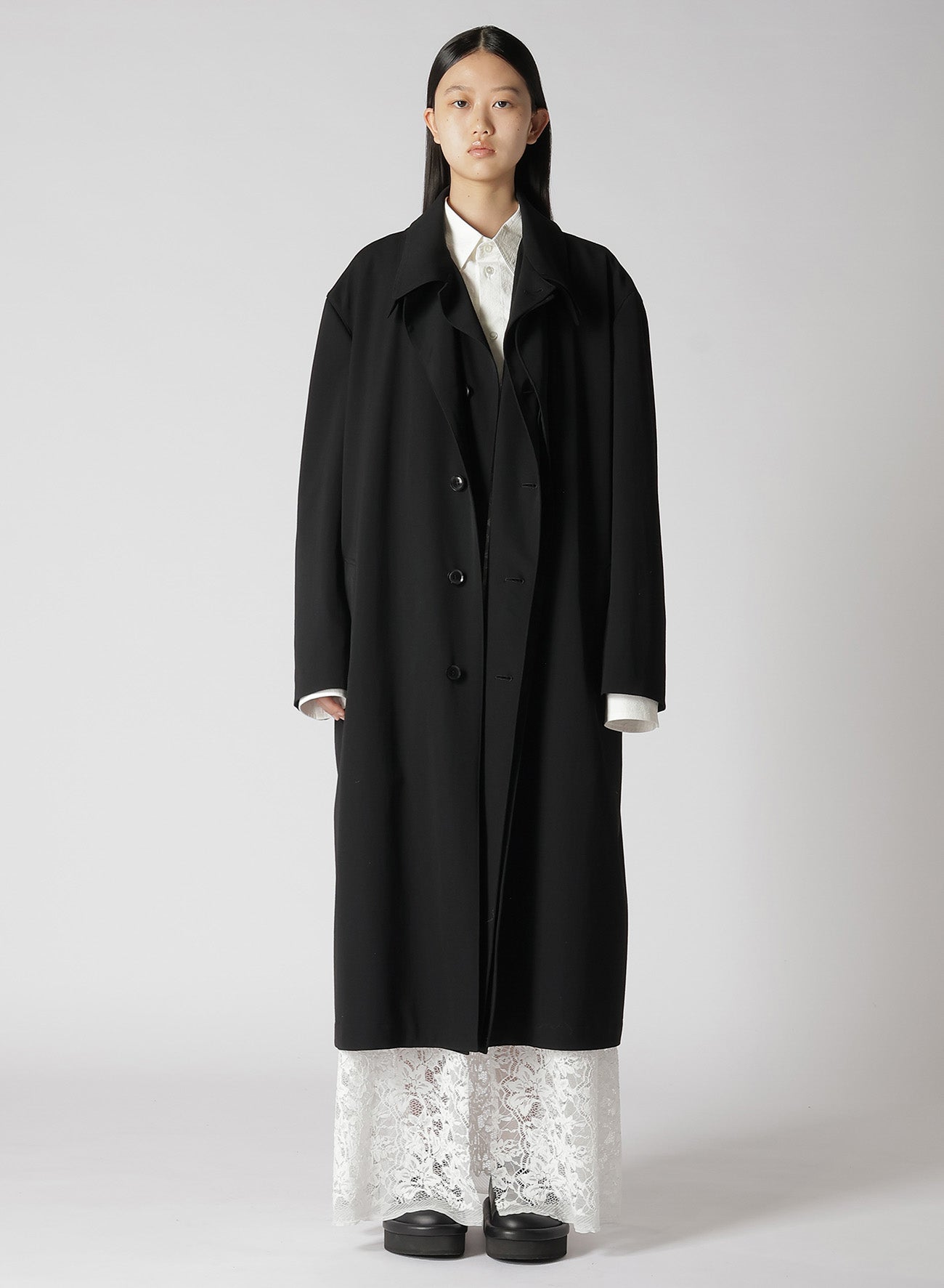 HIGH TWISTED WASHER WOOL GABARDINE DOUBLE LAYERED COAT