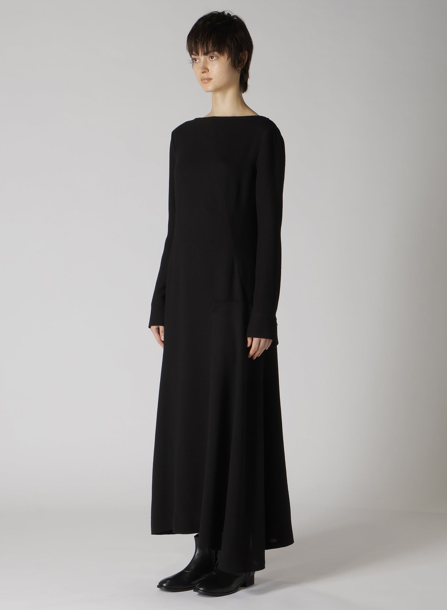 W/RY GAUZE WASHER COLLARLESS DRESS