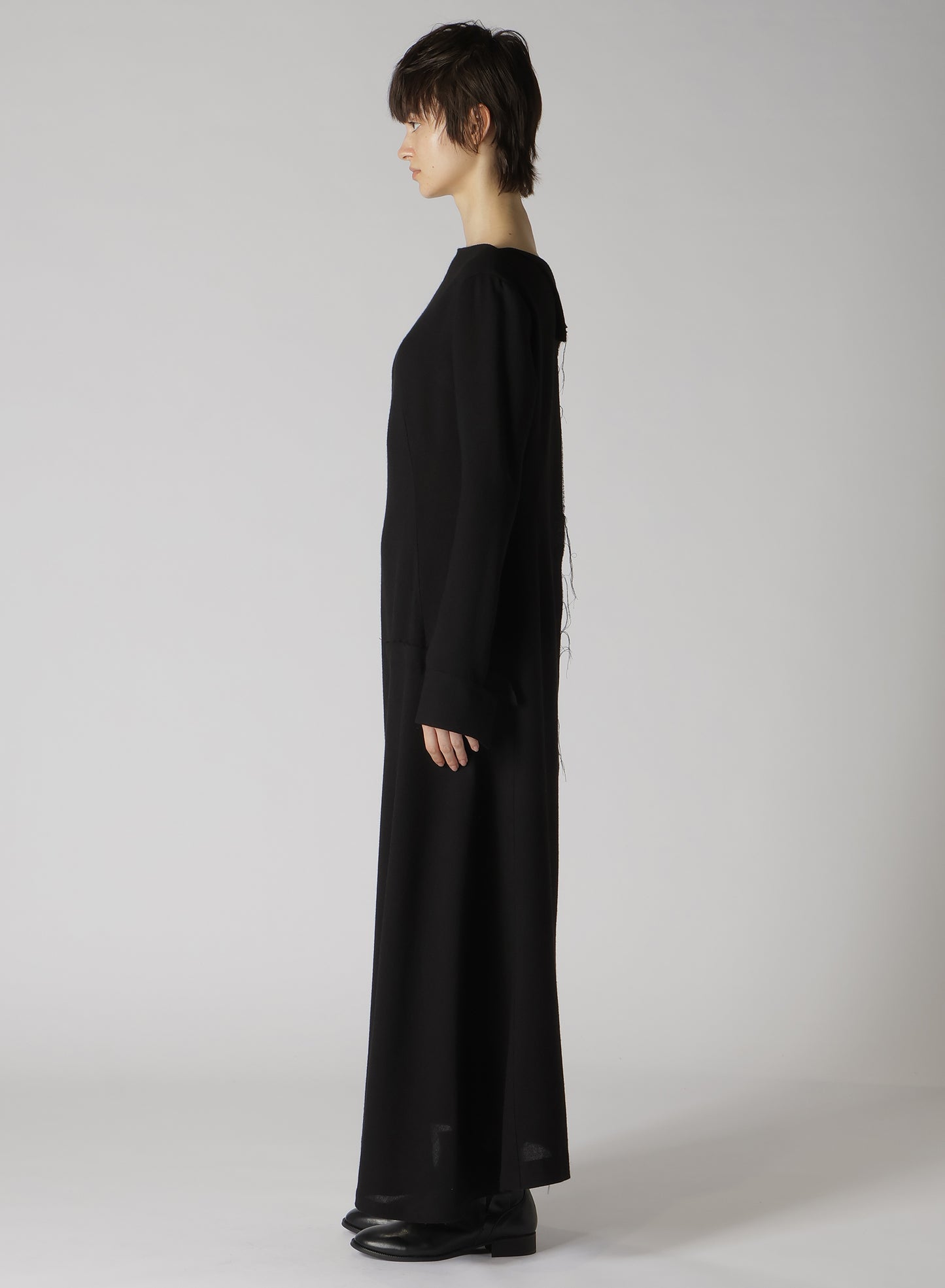 W/RY GAUZE WASHER COLLARLESS DRESS