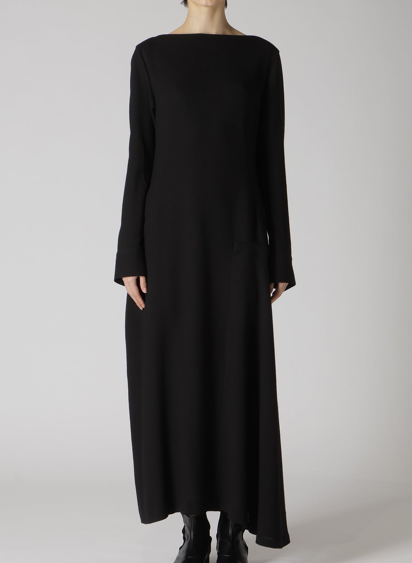 W/RY GAUZE WASHER COLLARLESS DRESS