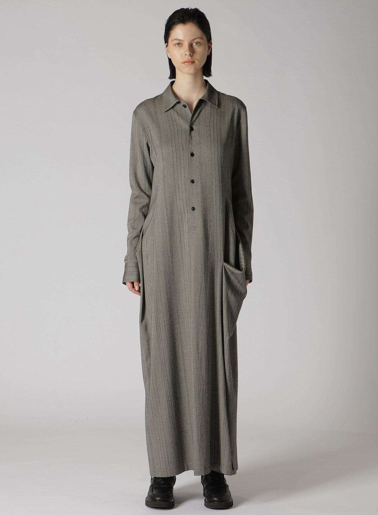 W/RY RANDOM HERRINGBONE OPEN COLLAR SHIRT DRESS