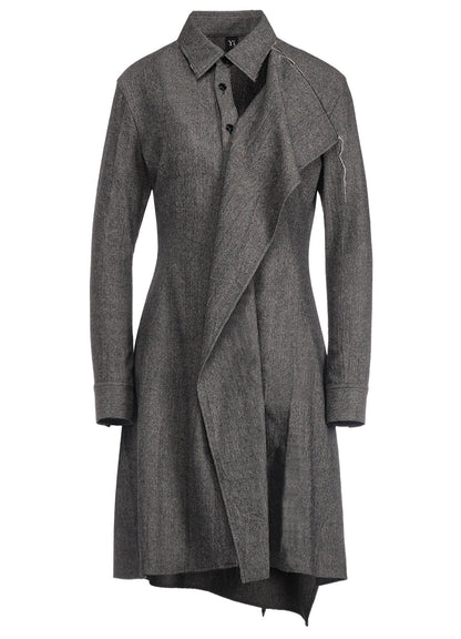 W/ MINI HERRINGBONE DRAPE SHIRT DRESS