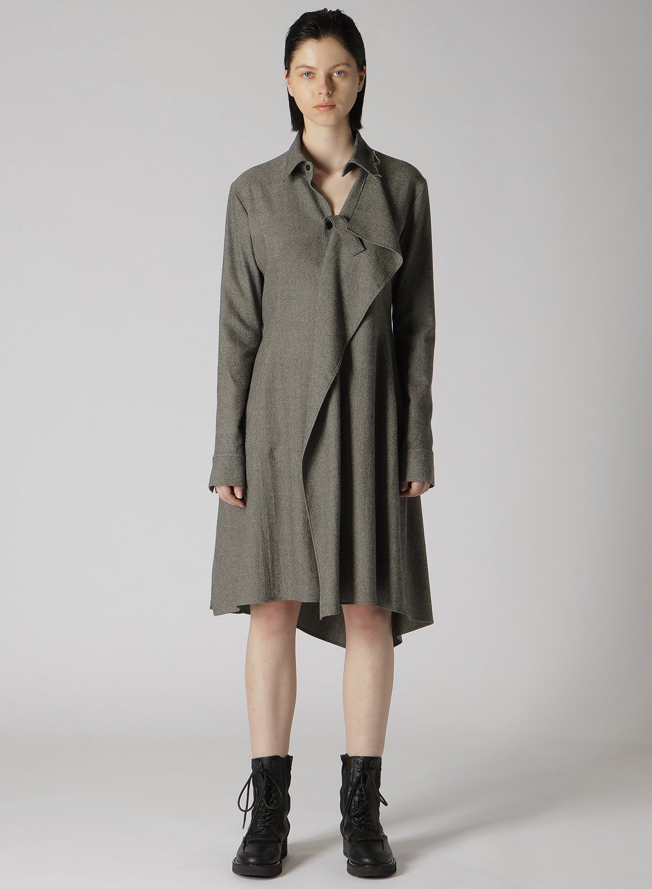 W/ MINI HERRINGBONE DRAPE SHIRT DRESS