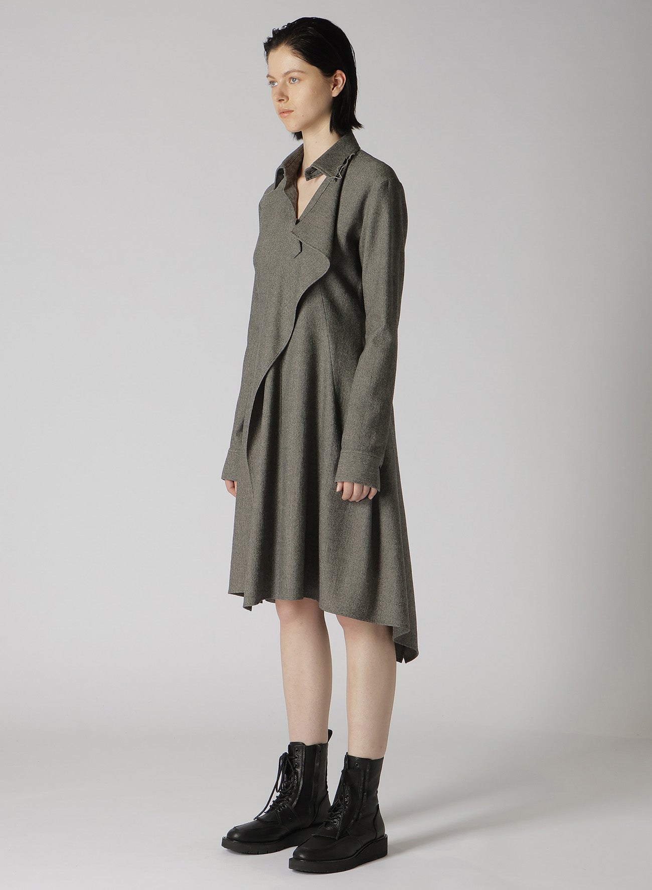 W/ MINI HERRINGBONE DRAPE SHIRT DRESS