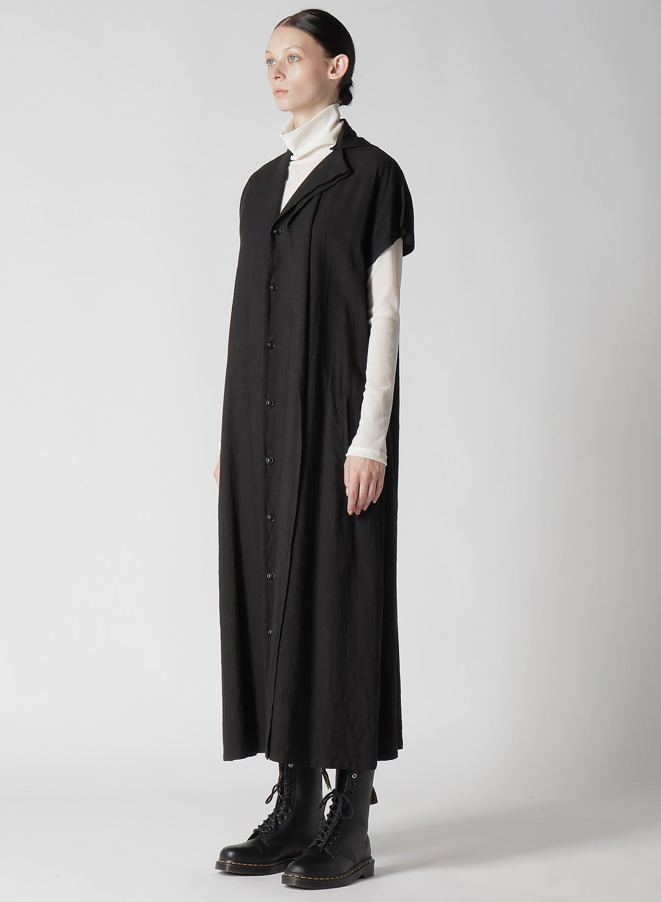 TWILL GARMENT WASH FRENCH SLEEVE DRESS