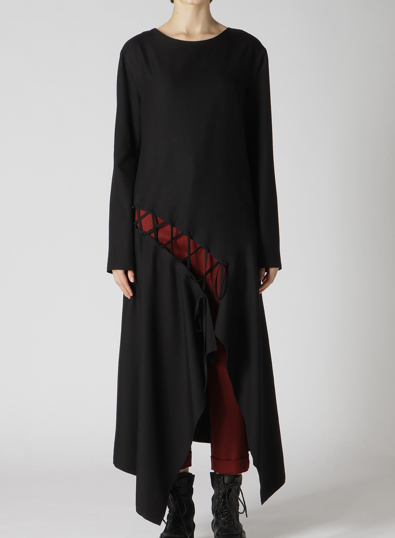 RY/W GABARDINE RIGHT SIDE LACE UP DRESS – THE SHOP YOHJI YAMAMOTO