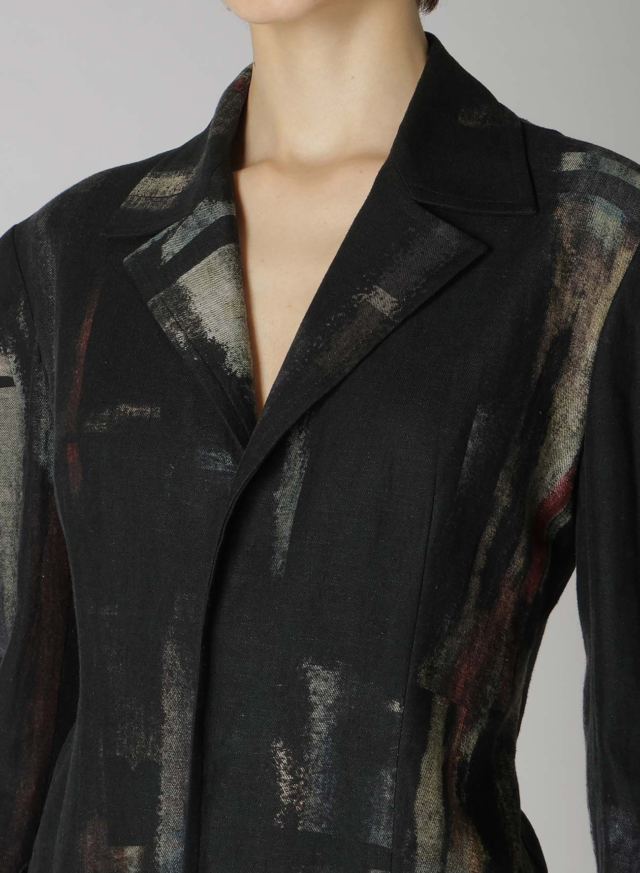 L/C DENIM CUBISM PRINT OPEN COLLAR TAILORED JACKET