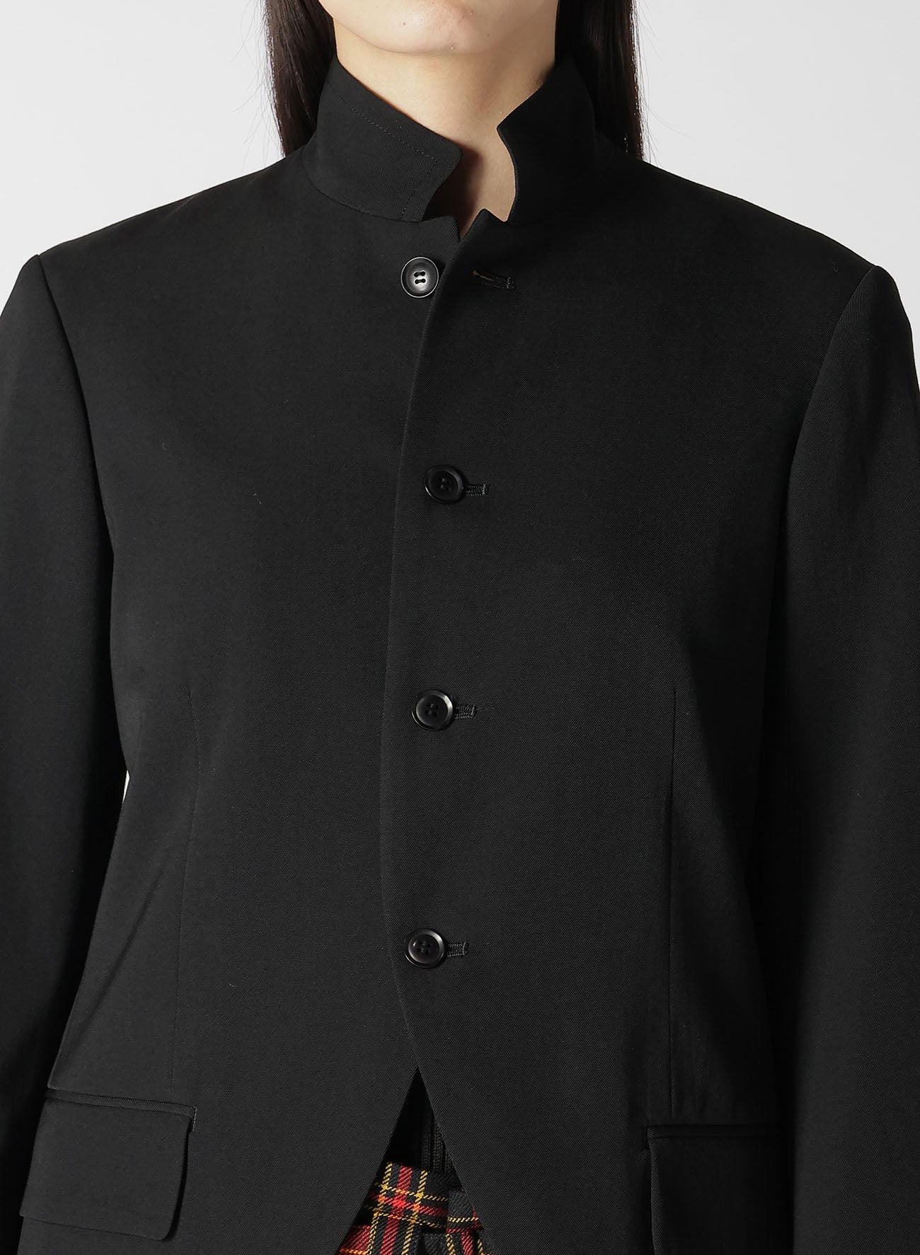 HIGH TWISTED WASHER WOOL GABARDINE STAND UP COLLAR JACKET