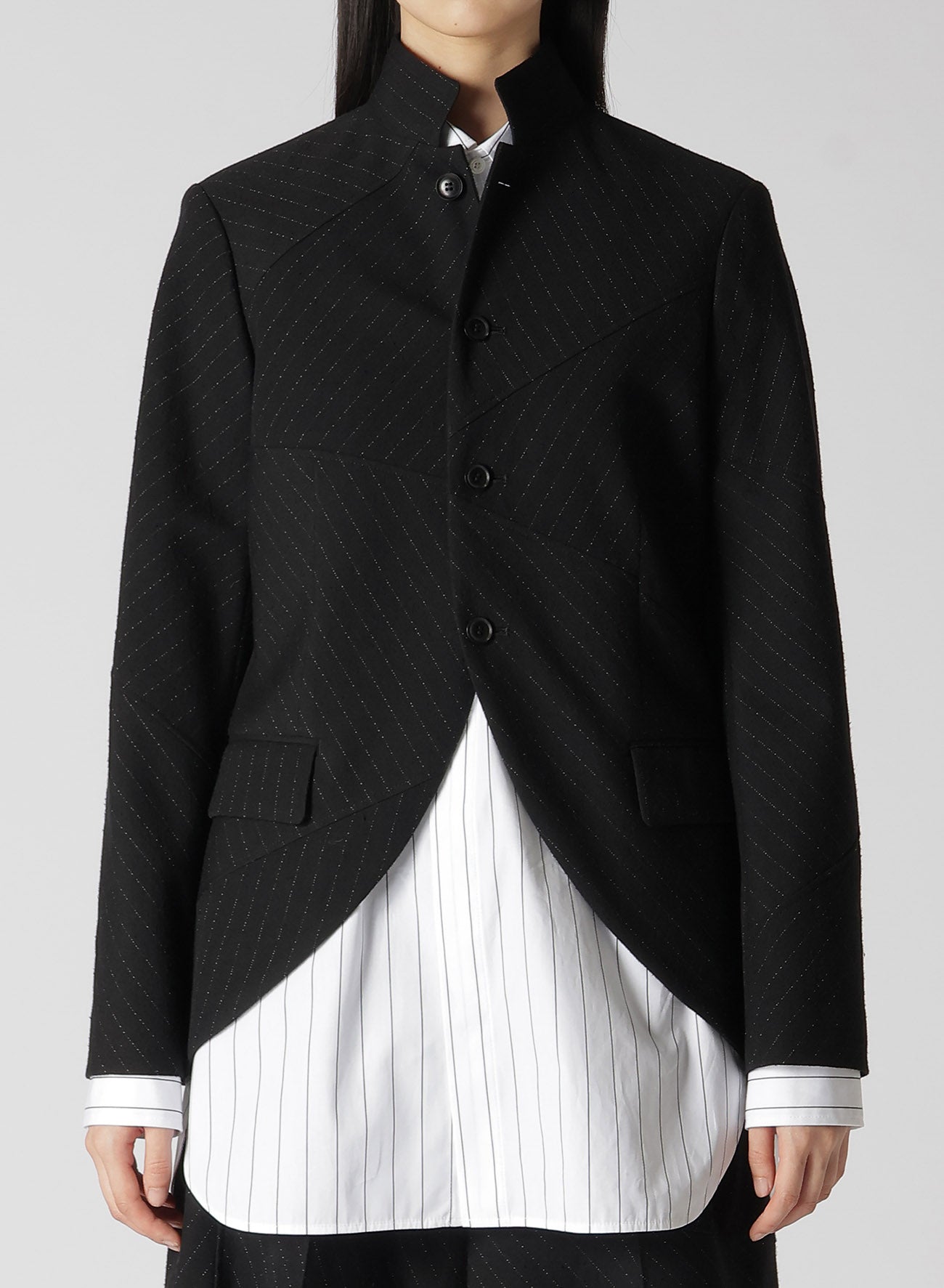 WOOL BLEND NEP STRIPE PANEL JACKET