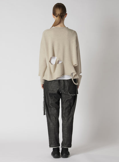 WOOL BLEND JERSEY ROUND NECK HOLED PULLOVER