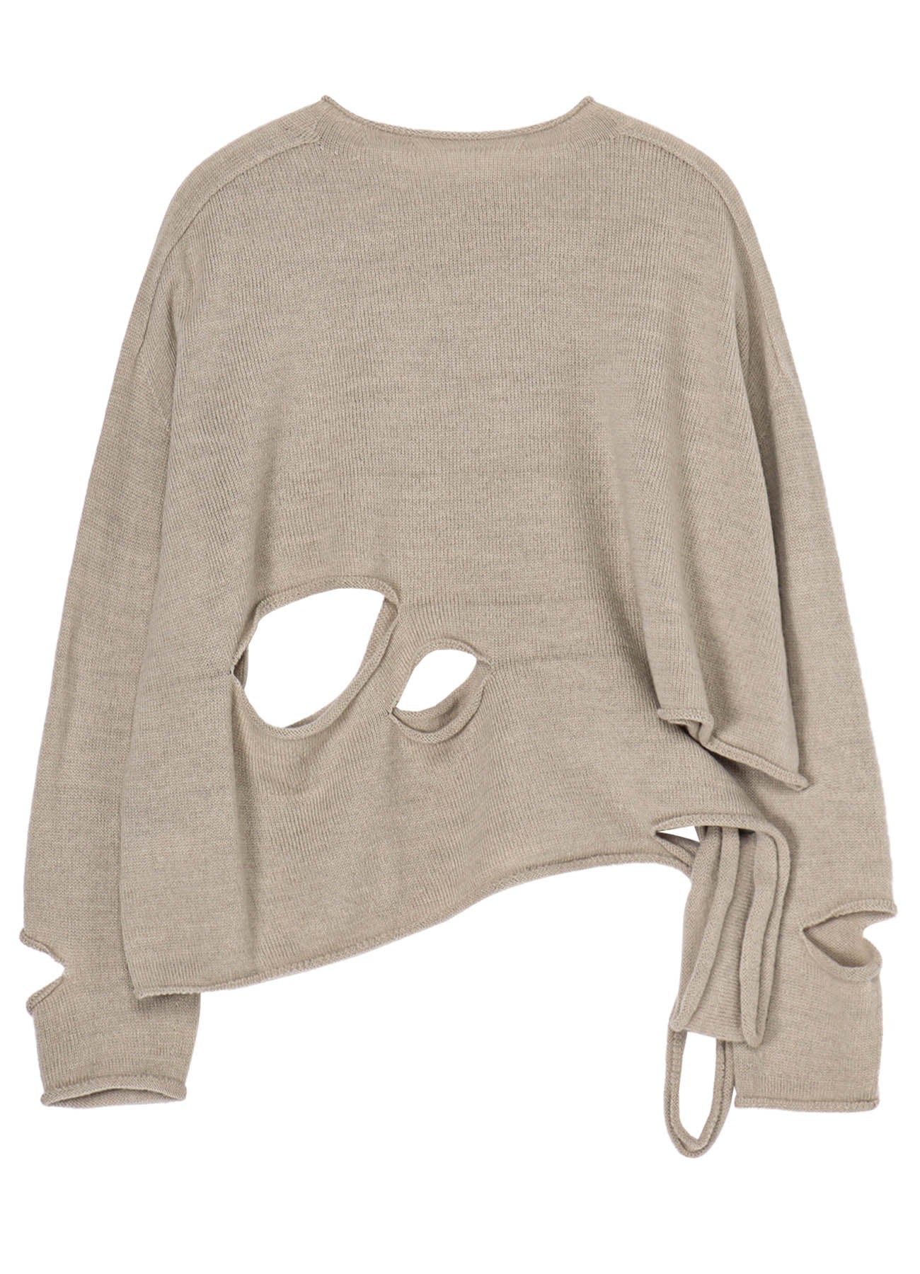 WOOL BLEND JERSEY ROUND NECK HOLED PULLOVER