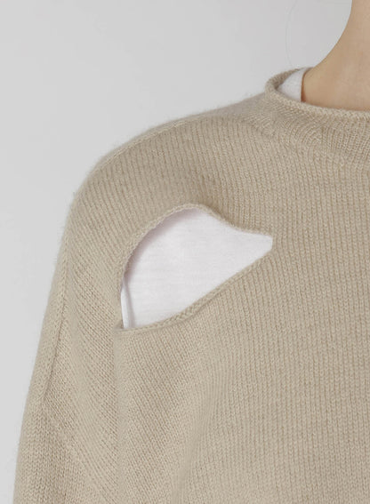 WOOL BLEND JERSEY ROUND NECK HOLED PULLOVER