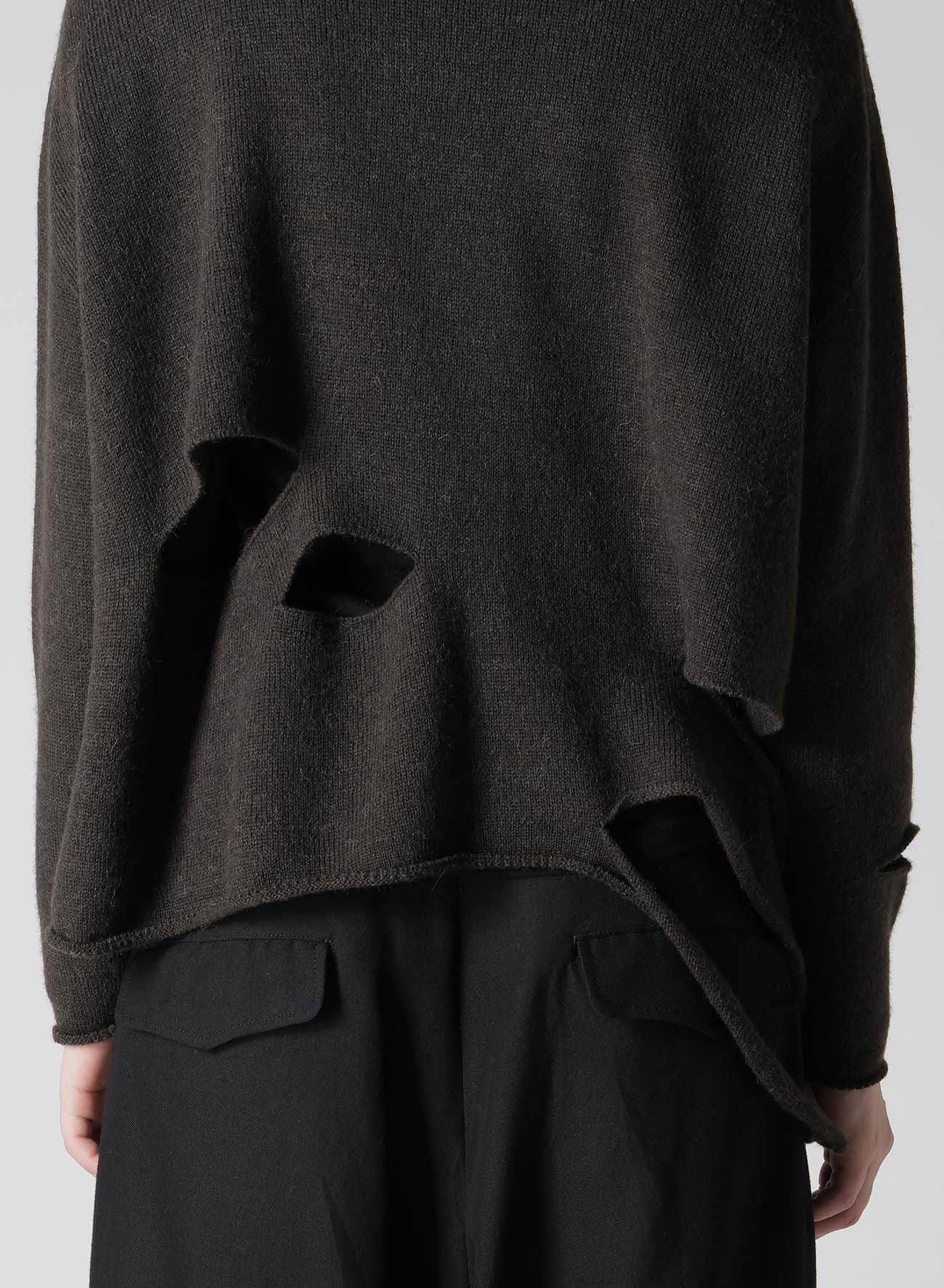 WOOL BLEND JERSEY ROUND NECK HOLED PULLOVER