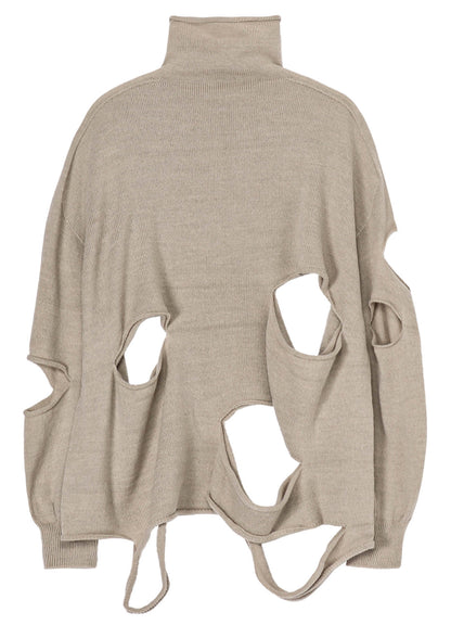 WOOL BLEND JERSEY HIGH NECK HOLED PULLOVER