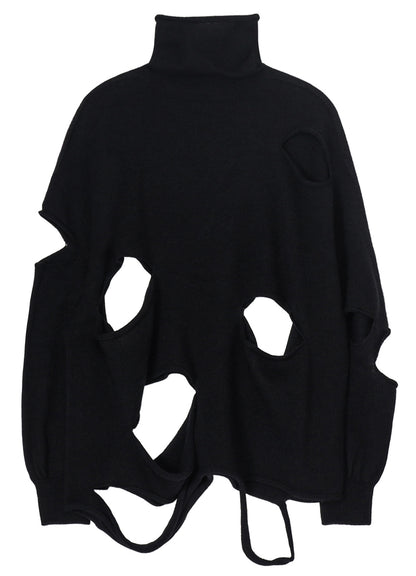 WOOL BLEND JERSEY HIGH NECK HOLED PULLOVER