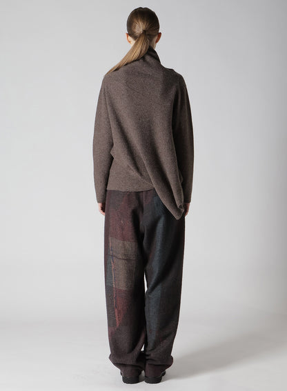 WOOL JERSEY DRAPE COLLAR PULLOVER