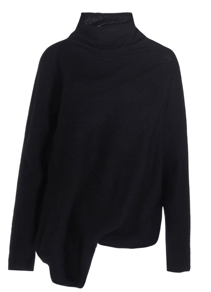 WOOL JERSEY DRAPE COLLAR PULLOVER