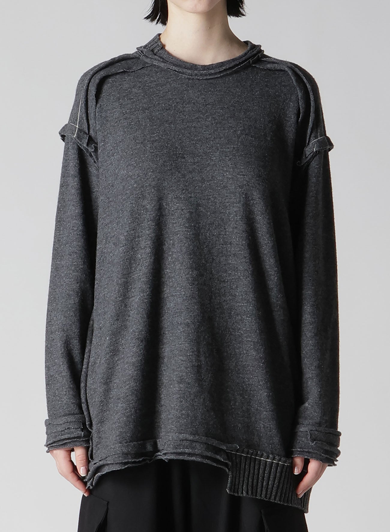 WOOL BLEND RIB BLEED DOUBLED ROUND NECK PULLOVER