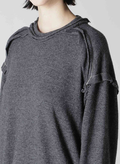 WOOL BLEND RIB BLEED DOUBLED ROUND NECK PULLOVER