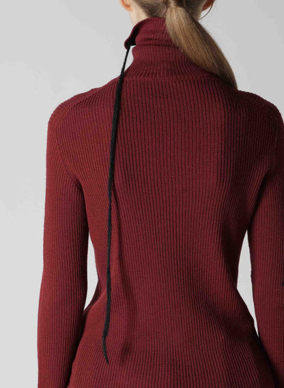 HIGH NECK RIBBED BLANKET STITCH PULLOVER