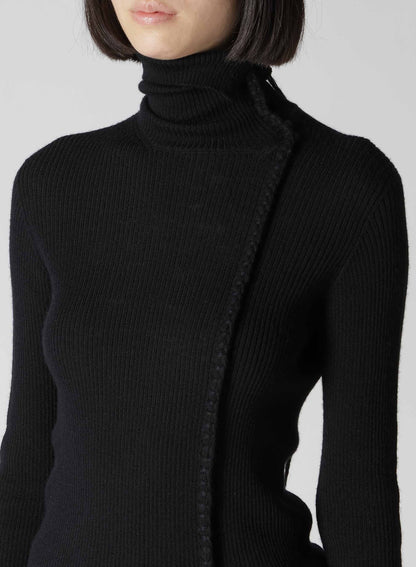 HIGH NECK RIBBED BLANKET STITCH PULLOVER