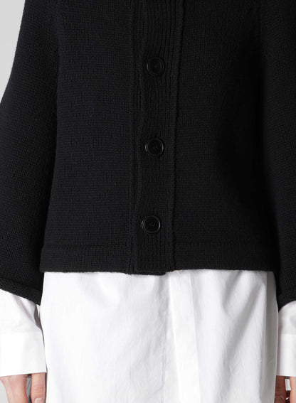 LAMB WOOL JERSEY ROLLED SLEEVE CARDIGAN