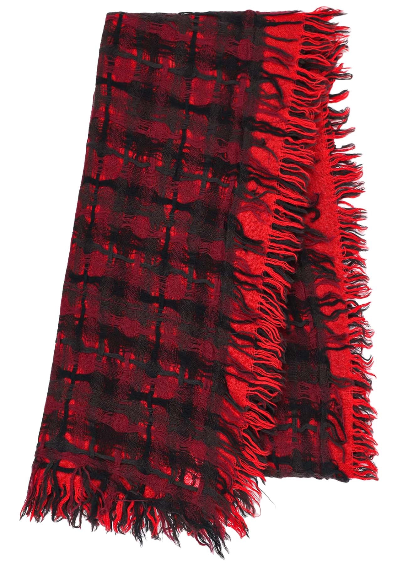 HOLED PLAID WOOL SCARF