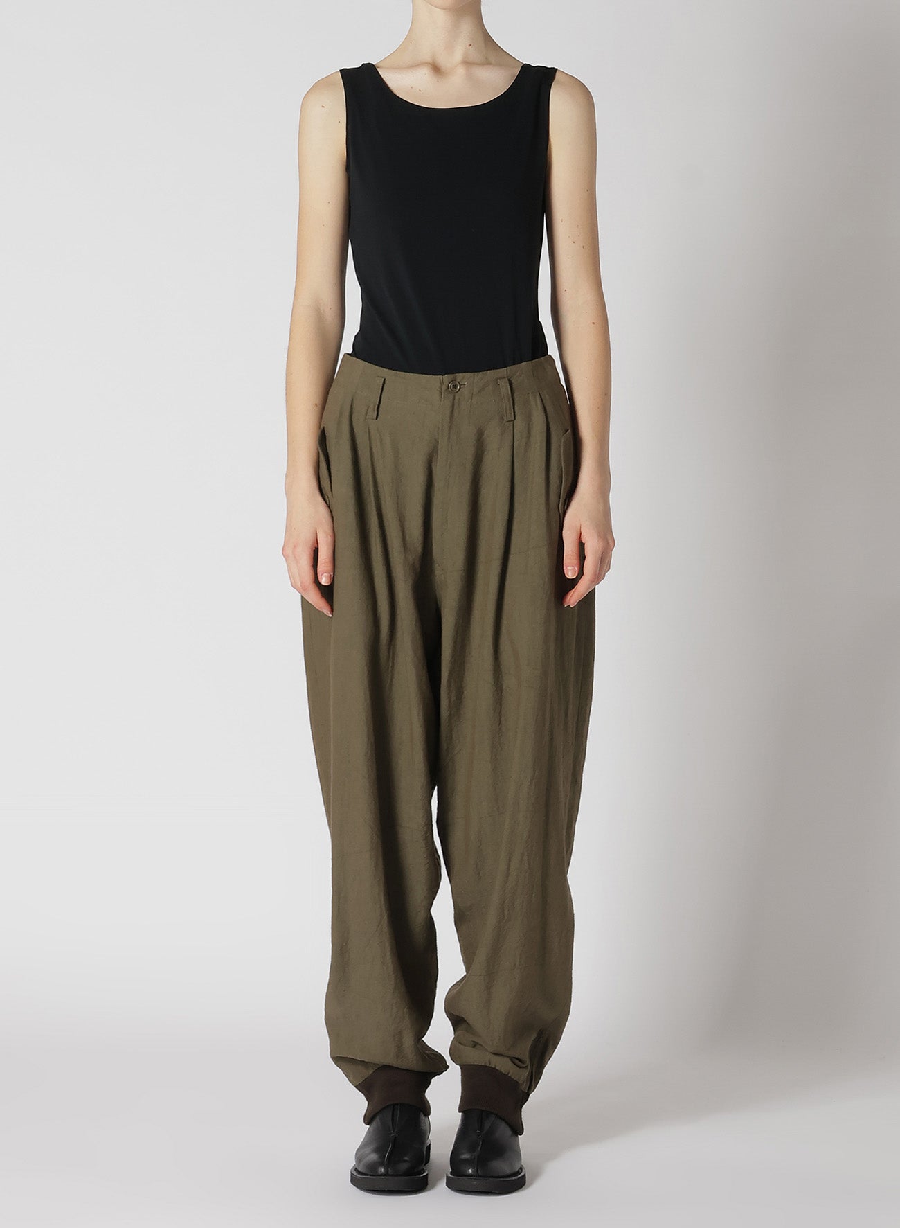 TWILL GARMENT WASH RIB SLEEVE PANTS