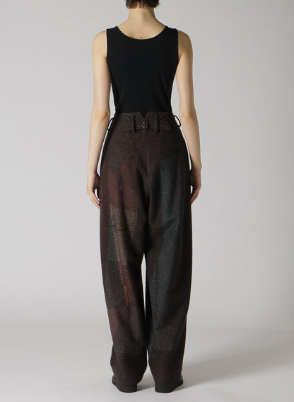 RAISED C/W TWILL PEALED CHECK PT DOUBLE TUCK WIDE PANTS