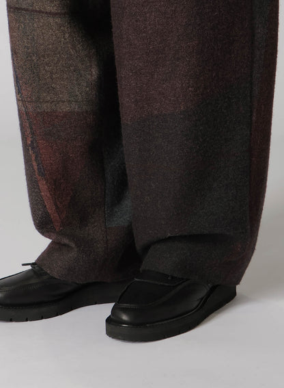 RAISED C/W TWILL PEALED CHECK PT DOUBLE TUCK WIDE PANTS