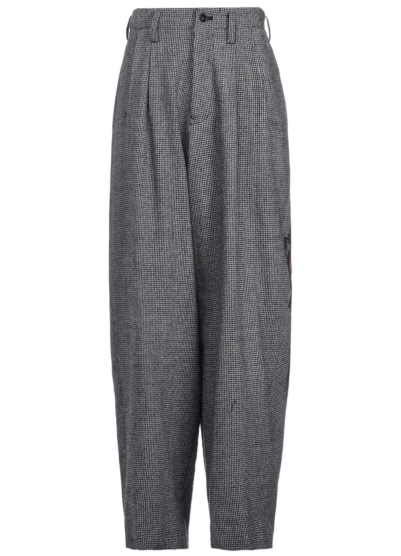 WOOL FLANNEL HOUNDSTOOTH FEMALE PT DOUBLE TUCK WIDE PANTS