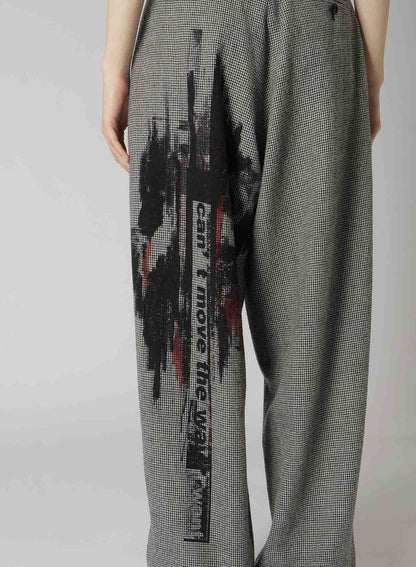 WOOL FLANNEL HOUNDSTOOTH FEMALE PT DOUBLE TUCK WIDE PANTS