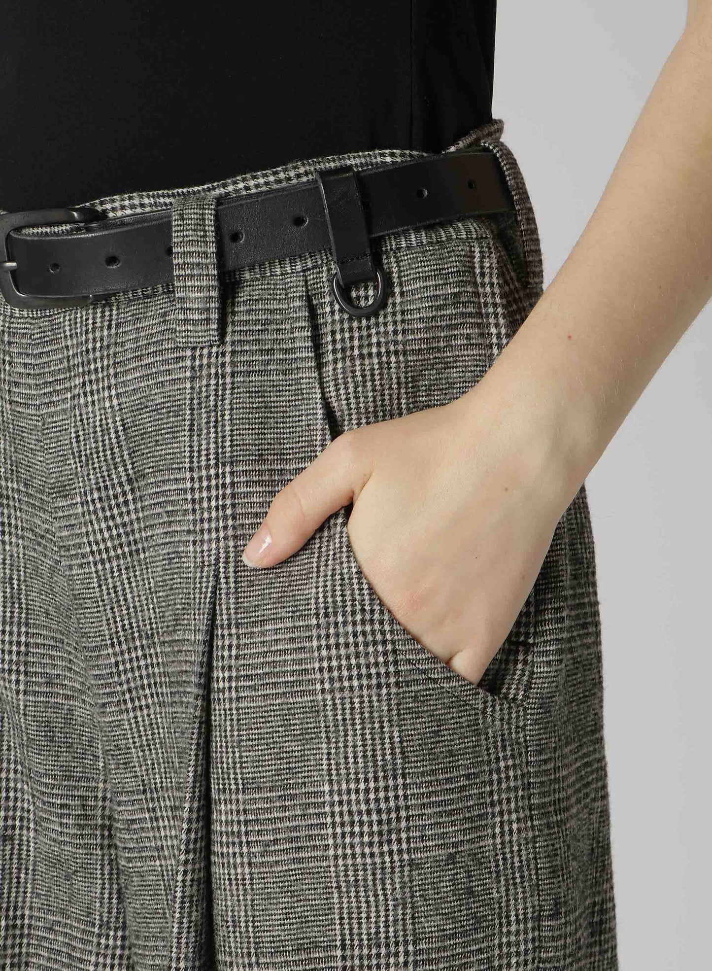 COTTON WOOL GLEN CHECK SIDE OPEN PANTS