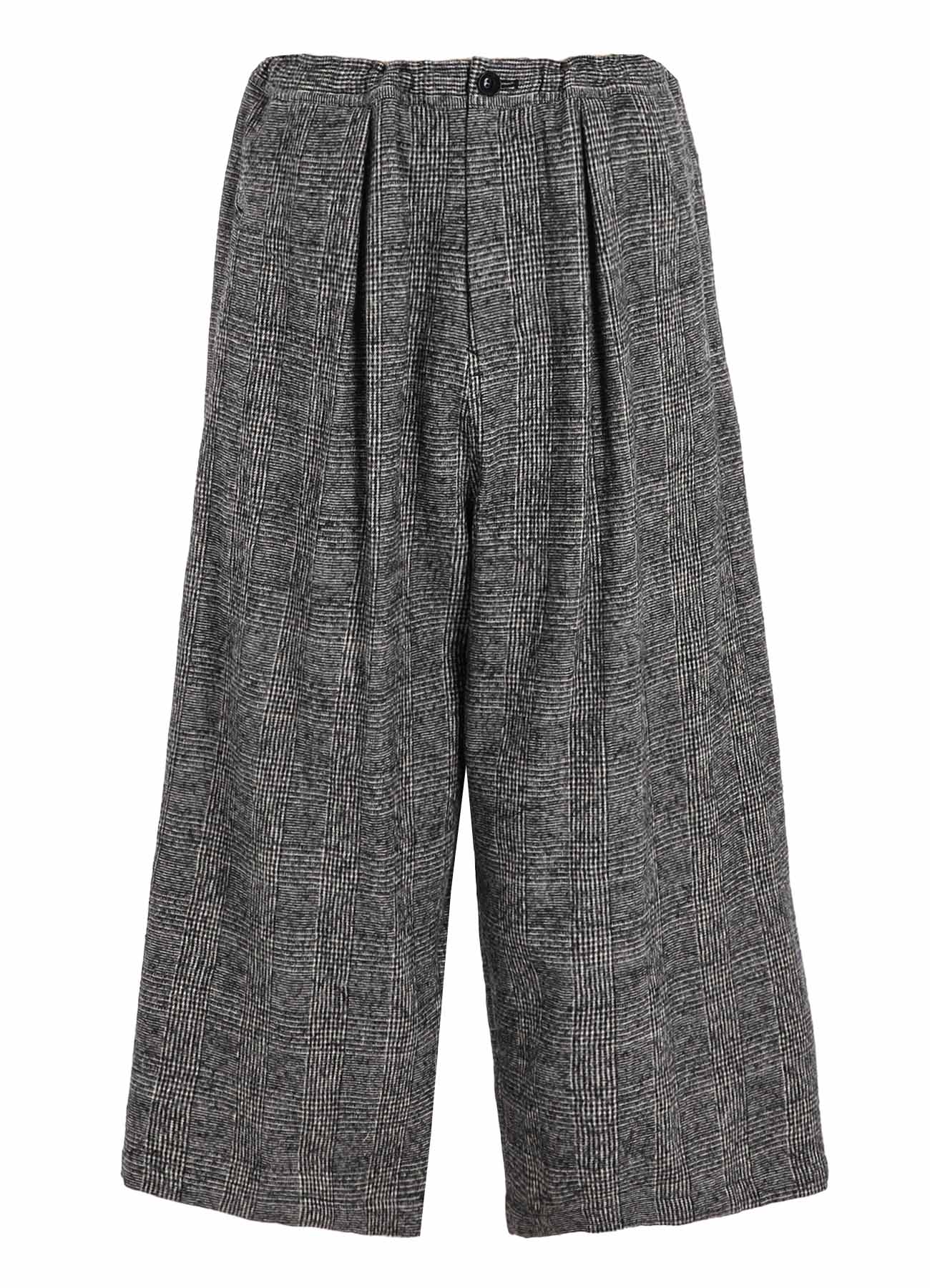 COTTON WOOL GLEN CHECK FRONT TUCK WIDE PANTS