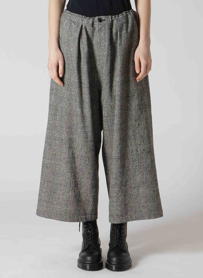 COTTON WOOL GLEN CHECK FRONT TUCK WIDE PANTS