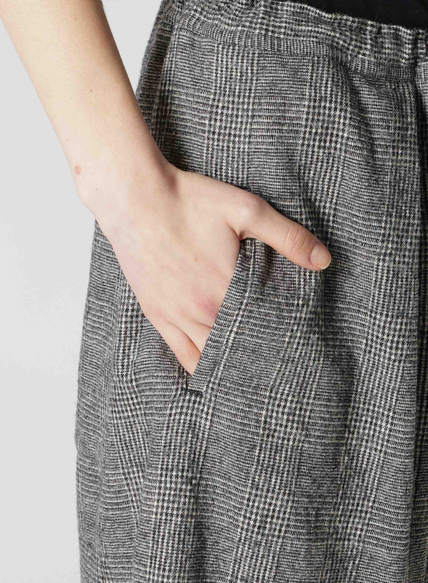 COTTON WOOL GLEN CHECK FRONT TUCK WIDE PANTS