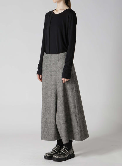 COTTON WOOL GLEN CHECK ASYMMETRIC FLARE PANTS