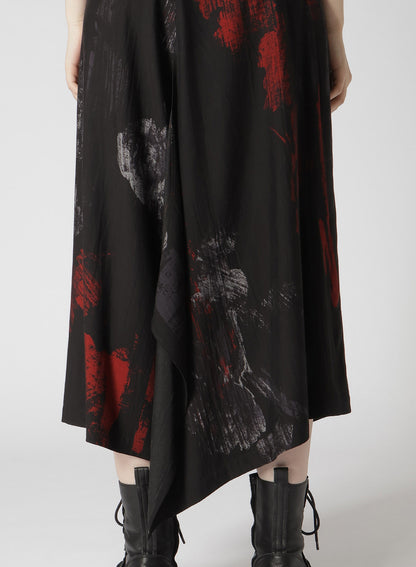 CU/ TWILL PEONY PRINT RIGHT SIDE DOUBLE SKIRT PANTS