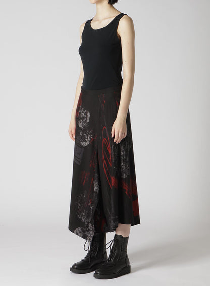 CU/ TWILL PEONY PRINT RIGHT SIDE DOUBLE SKIRT PANTS